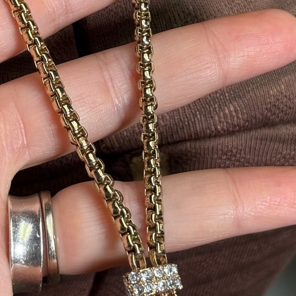 Vintage Goldtone Opera Length Tassel Necklace Rhinestone Accents - Picture 7 of 12